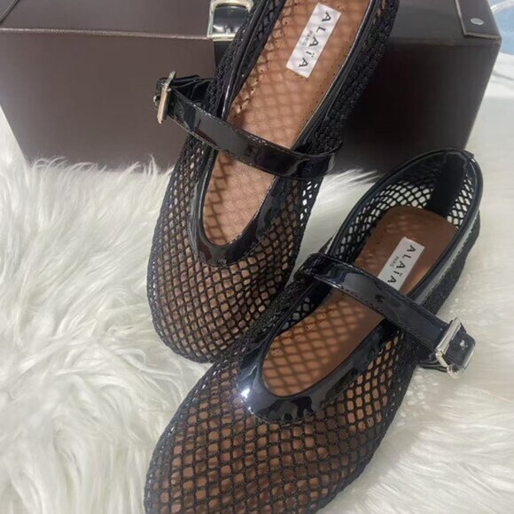 Alaia Black Mesh Flats with Diamond Texture - Picture 7 of 7